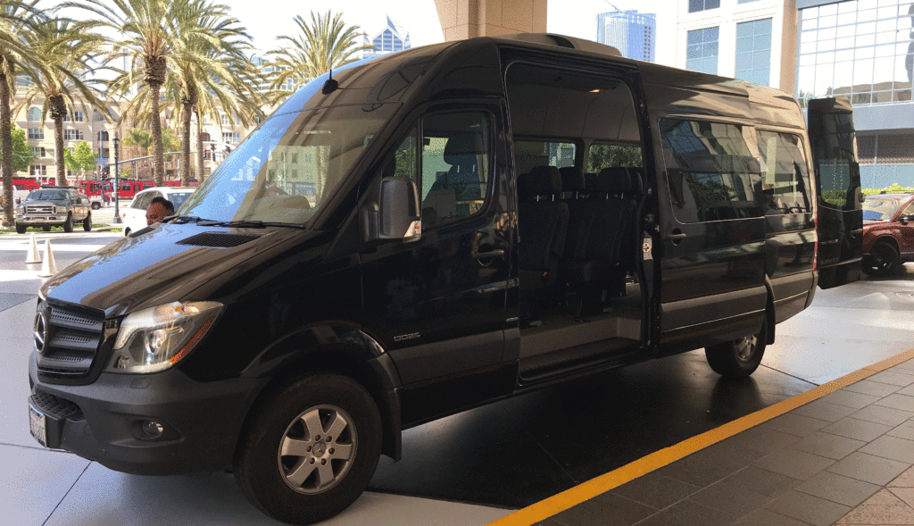 Black Mercedes Sprinter Van Service in San Diego for car service to Los Angeles International Airport (LAX)